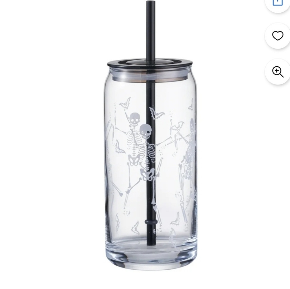 2 Pack Skeleton Print Glass Tumbler with Straw